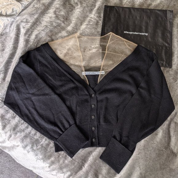 ALEXANDER WANG | Black Cardigan with Sheer Yoke - Picture 3 of 6